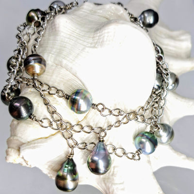 "Casual Elegance" 7.5" to 9" Bracelet - Tahitian Pearls, Anti-tarnish Sterling