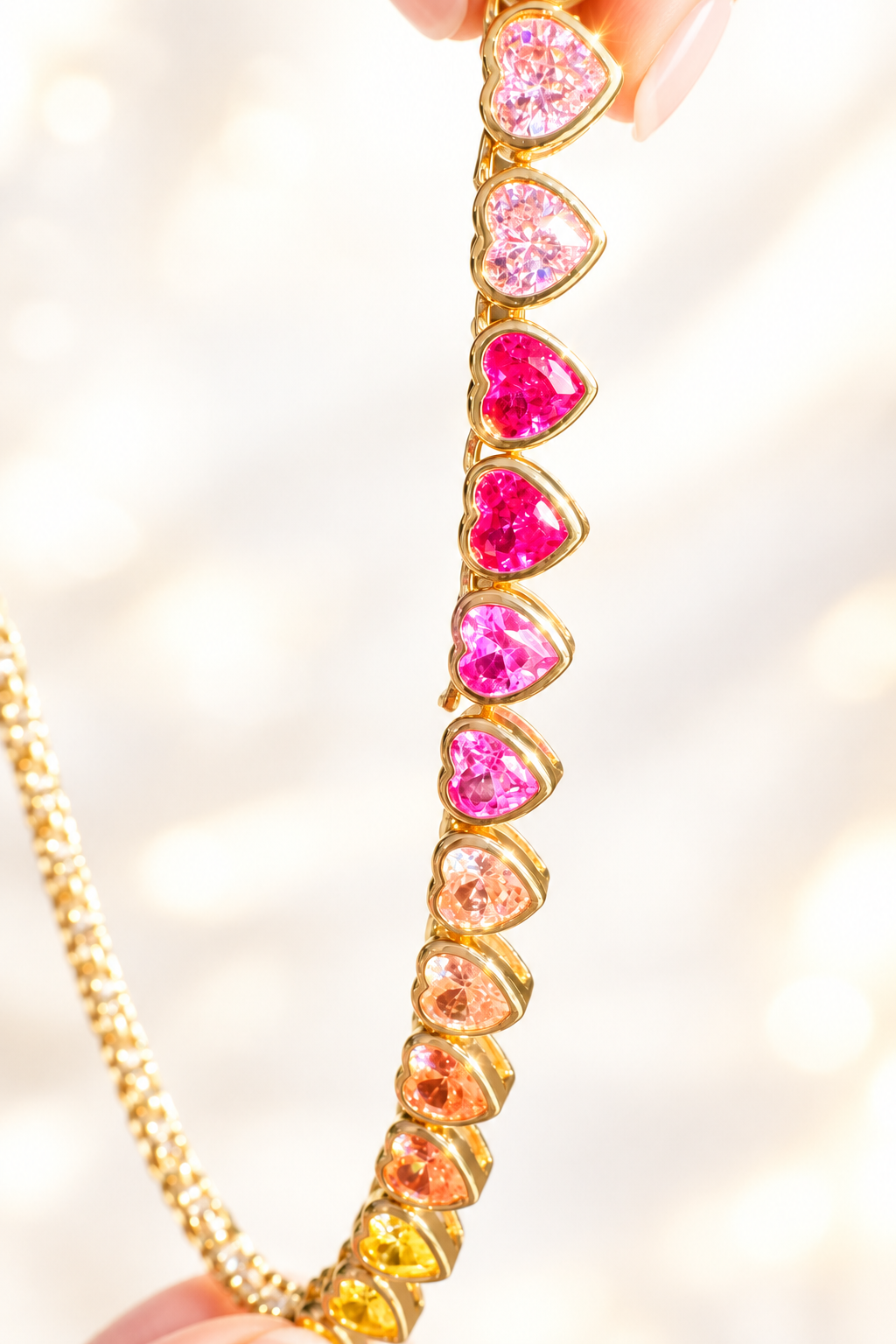 "I Heart Rainbows!" 18" - 20"" Necklace - Heart Tennis Necklace