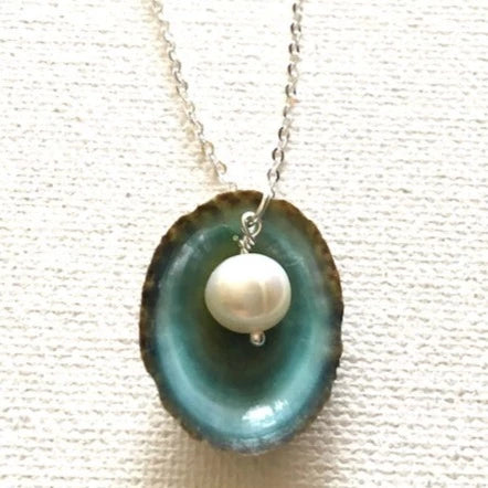 "Limpet Pool" 18" Pendant Necklace - Limpet Shell, Pearl, Sterling