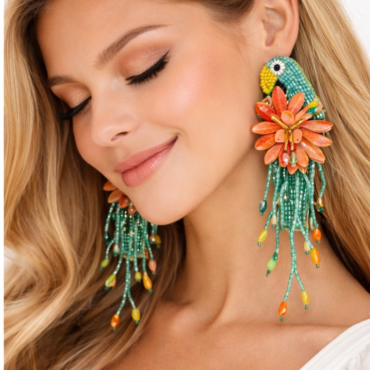 Teal Dangle Earrings Handmade Beaded Jewelry – view 5