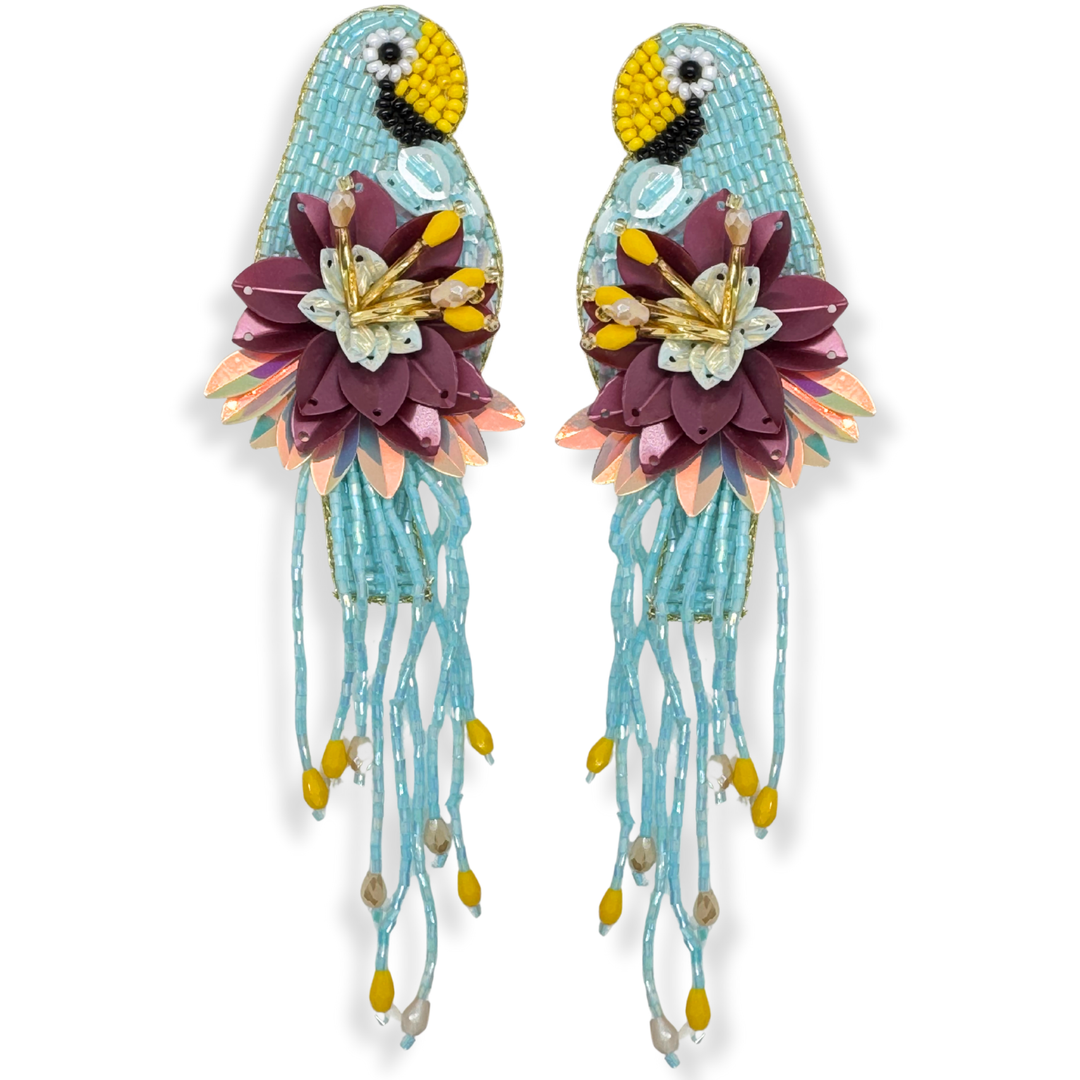 Light Blue Parrot Dangle Earrings Handmade Beaded Jewelry | Key West Local Luxe