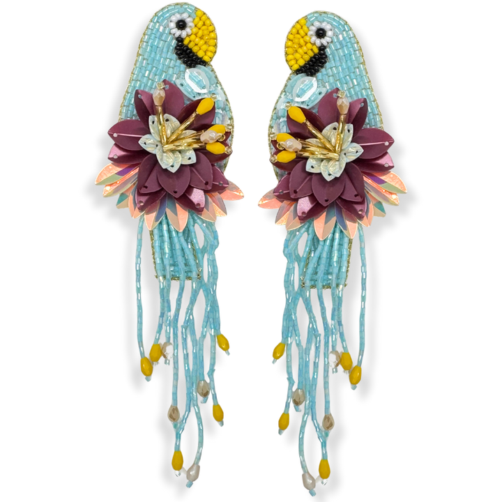 Light Blue Parrot Dangle Earrings Handmade Beaded Jewelry | Key West Local Luxe