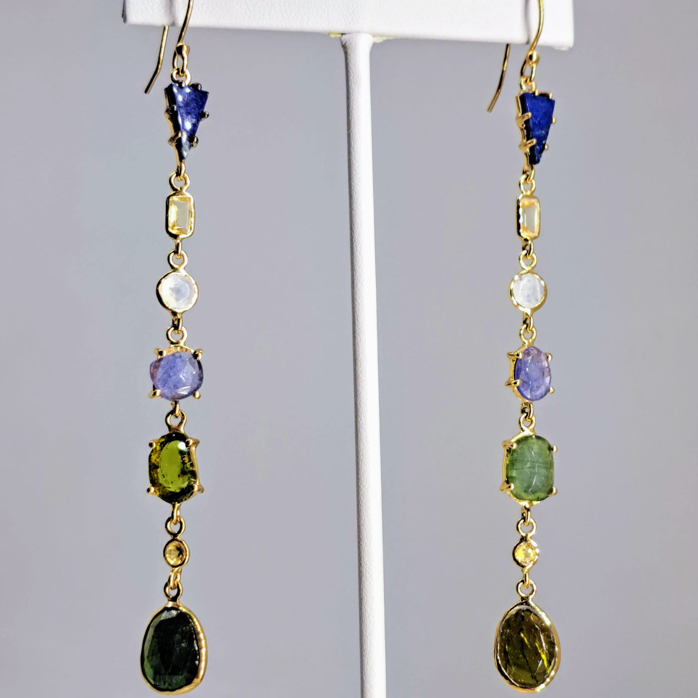 "Shoulder Dusters" 4" Earrings - Mixed Gems, Sterling or Gold Sterling