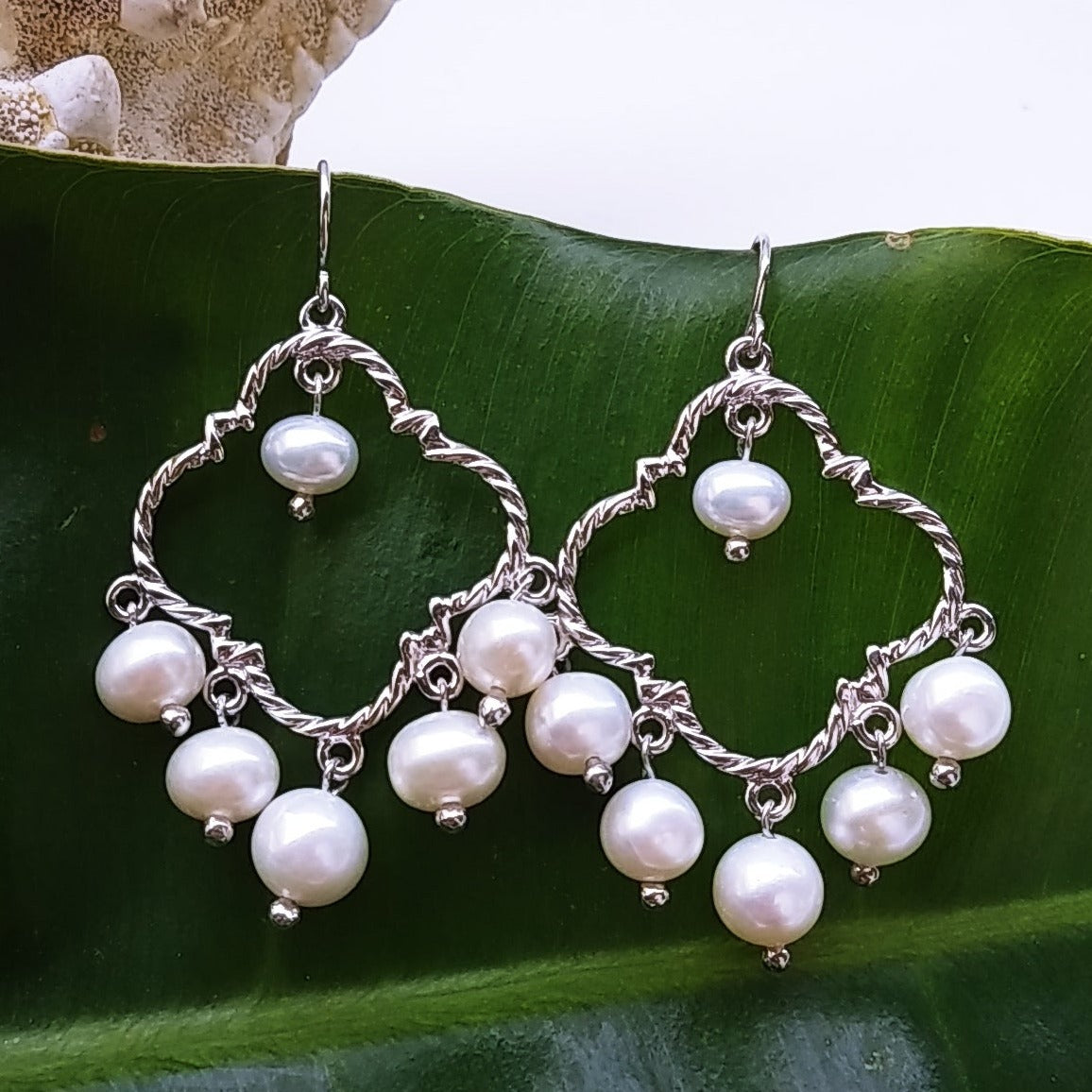 "Treasure" Appx. 2.25" Earrings - Pearls, Sterling
