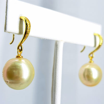 "Golden Delights" 1.25" Earrings - South Sea Golden Pearls, 18k Gold Sterling