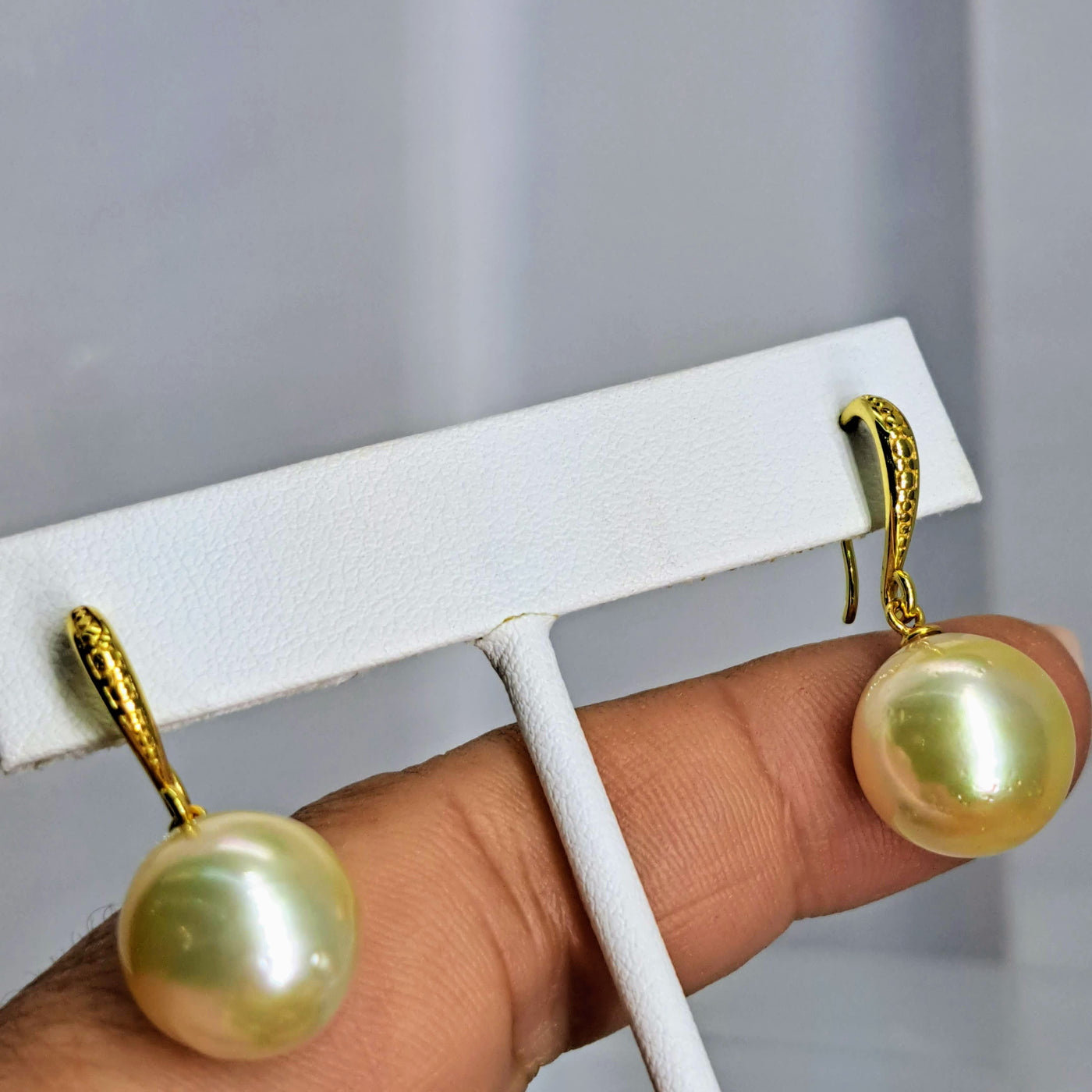 "Golden Delights" 1.25" Earrings - South Sea Golden Pearls, 18k Gold Sterling