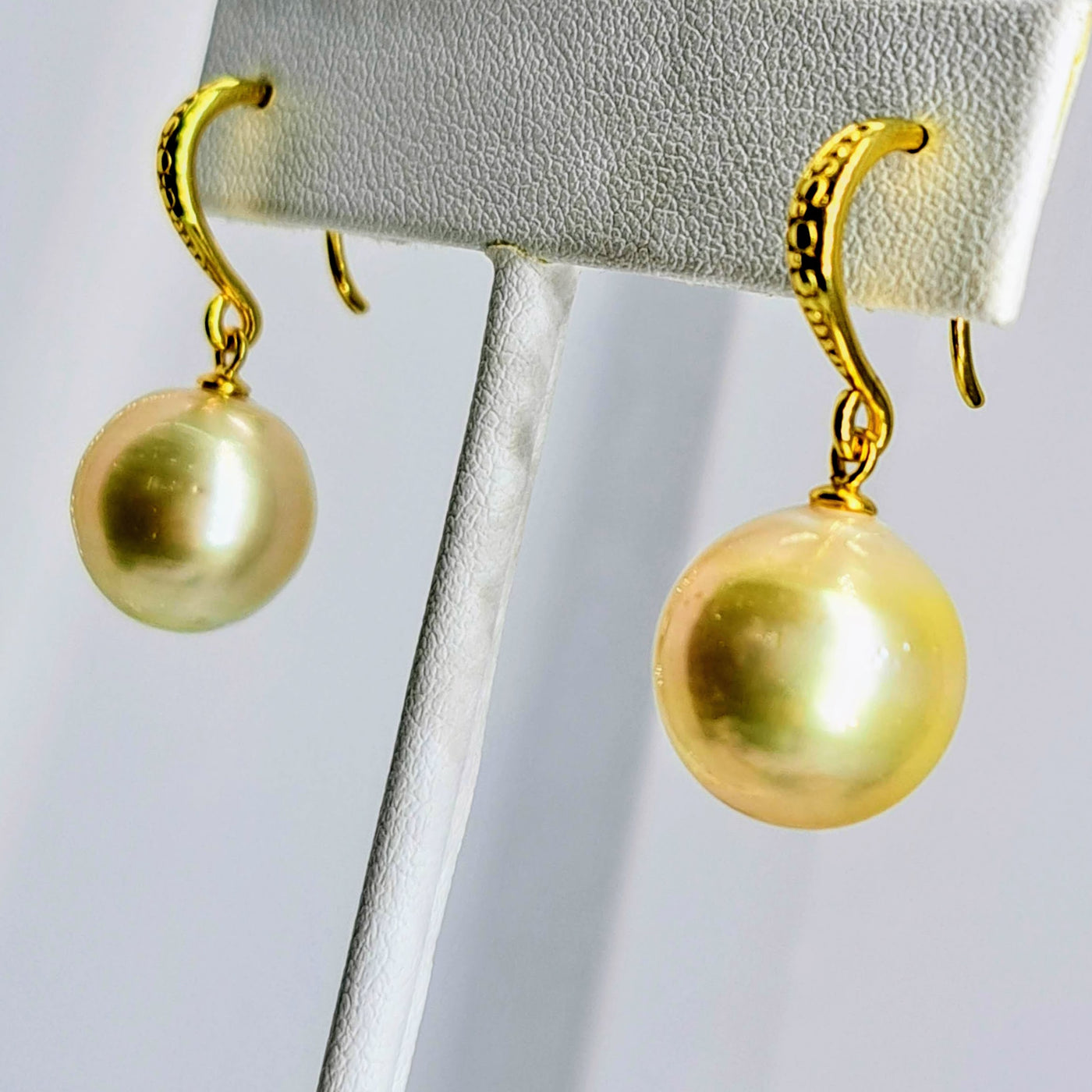 "Golden Delights" 1.25" Earrings - South Sea Golden Pearls, 18k Gold Sterling