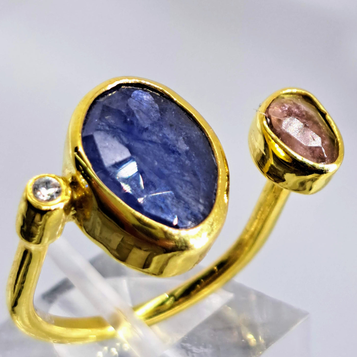 "Sapphire Me!" Sz 7 Ring Sapphire, Tourmaline, Zircon, .925 Sterling, 18k Gold