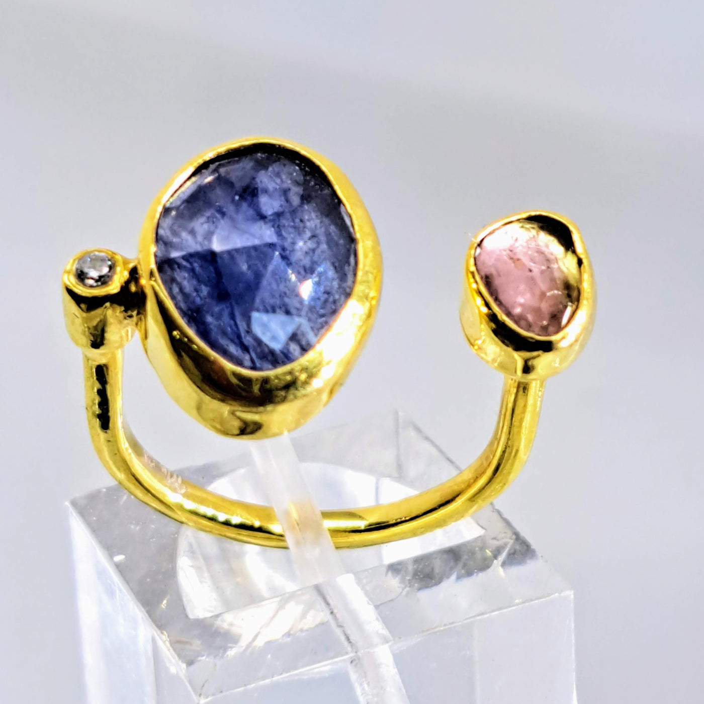 "Sapphire Me!" Sz 7 Ring Sapphire, Tourmaline, Zircon, .925 Sterling, 18k Gold