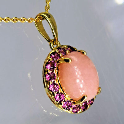 "In The Pink" 16-18" Necklace - Peruvian Pearl, Rhodolite, Garnet, 18k Gold Sterling
