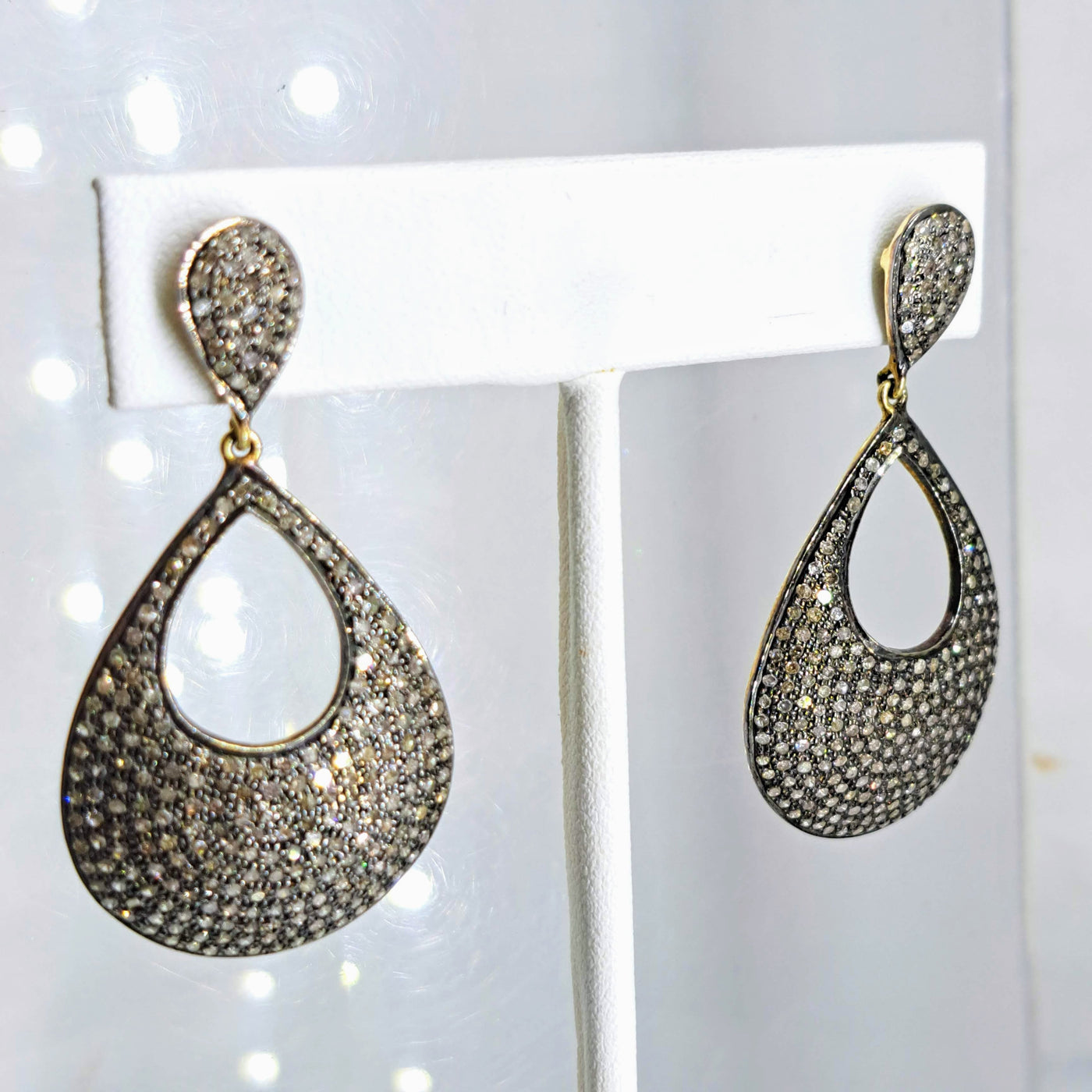 "Diamond Rain" 1.75" Earrings - Diamonds, Sterling, 18K