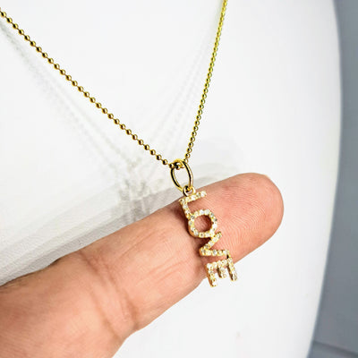 "LOVE Charm" Pendant Necklace - Diamonds, 18k Gold Sterling