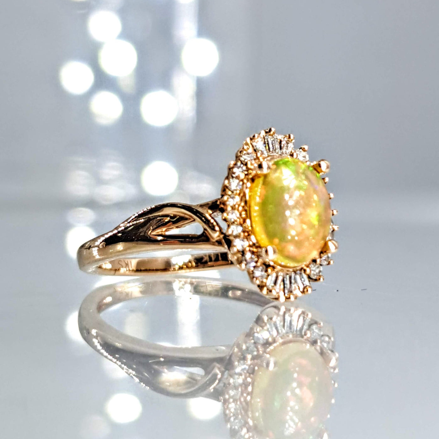 "My Sunshine" Sz 7 Ring - 14K Rose Gold, Diamond, Opal