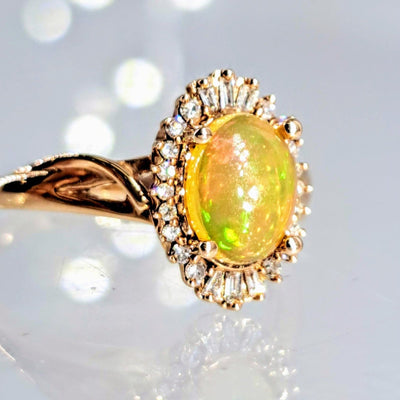 "My Sunshine" Sz 7 Ring - 14K Rose Gold, Diamond, Opal