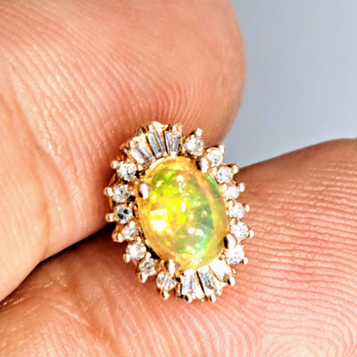 "My Sunshine Studs" .5" Earrings - 14K Rose Gold, Diamond, Opal