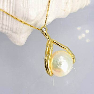 "Beholding Beauty" 1" Pendant On 16" Necklace - Baroque Pearl & Topaz