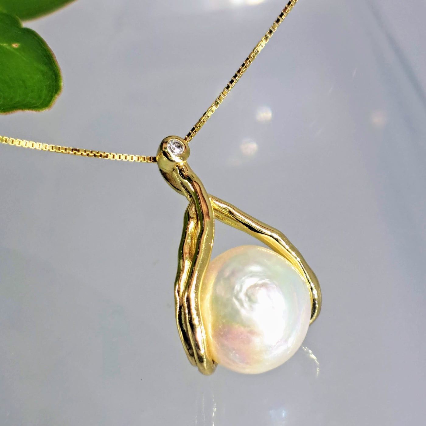"Beholding Beauty" 1" Pendant On 16" Necklace - Baroque Pearl & Topaz