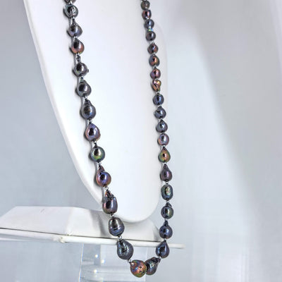 "Lady Peacock" 36" Necklace - Peacock Baroque Pearls, Hematite