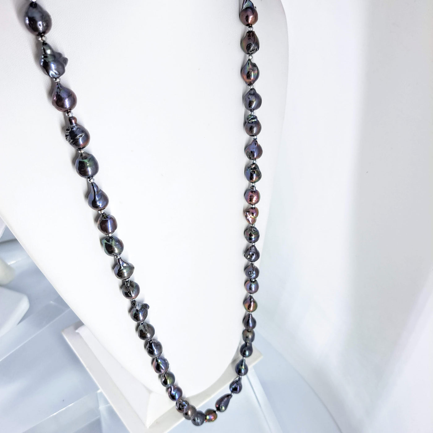 "Lady Peacock" 36" Necklace - Peacock Baroque Pearls, Hematite