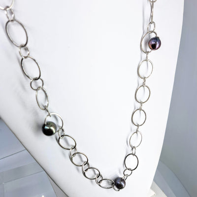 "The Ring" 28" Convertible Necklace - Peacock Baroque Pearls, Sterling