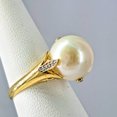 "Island Empress" Sz 7 Ring - Pearl, Diamonds, 14k Gold