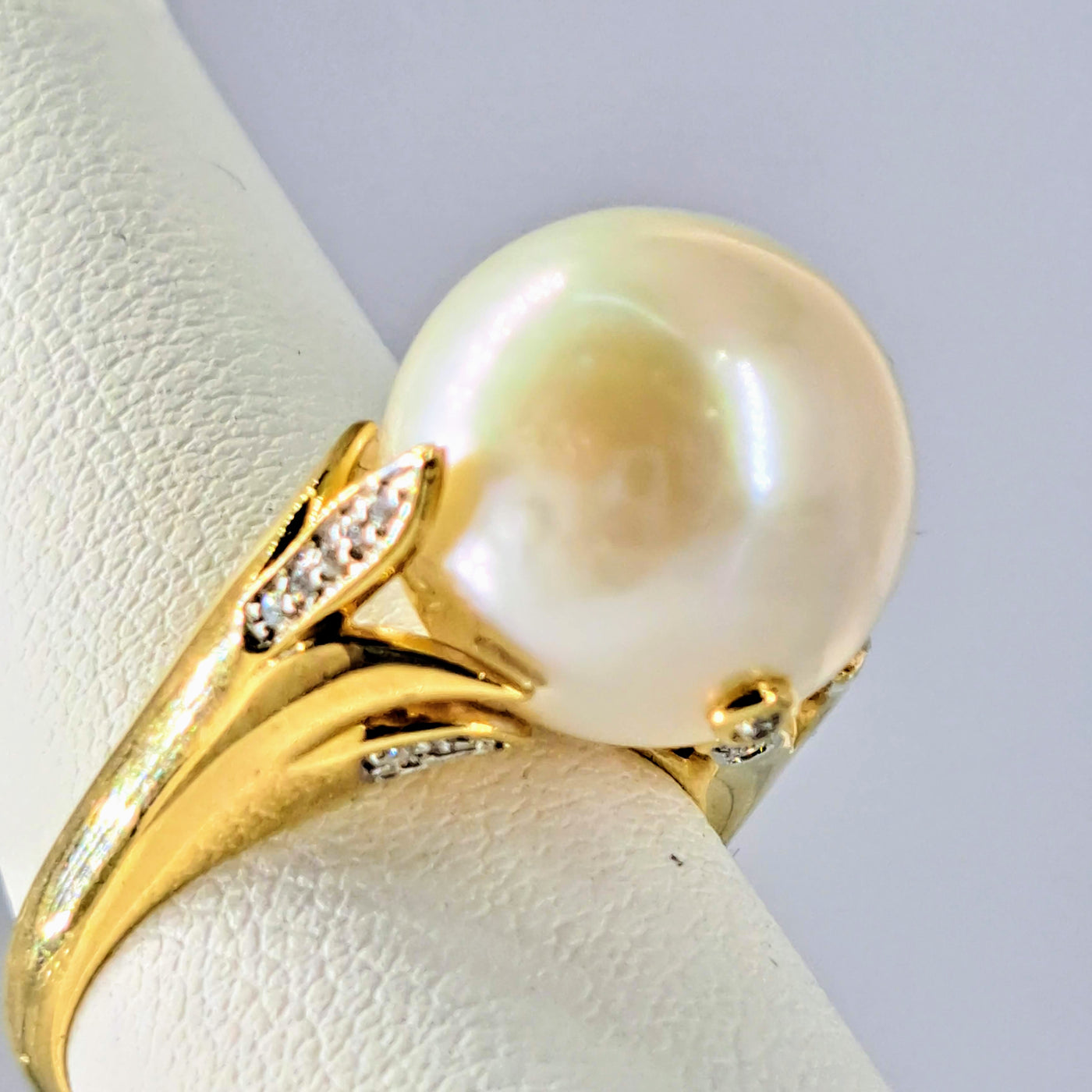 "Island Empress" Sz 7 Ring - Pearl, Diamonds, 14k Gold