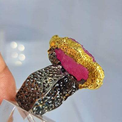"Raw Ruby" Sz 8 Ring - Ruby, Black Sterling, 18k Accents