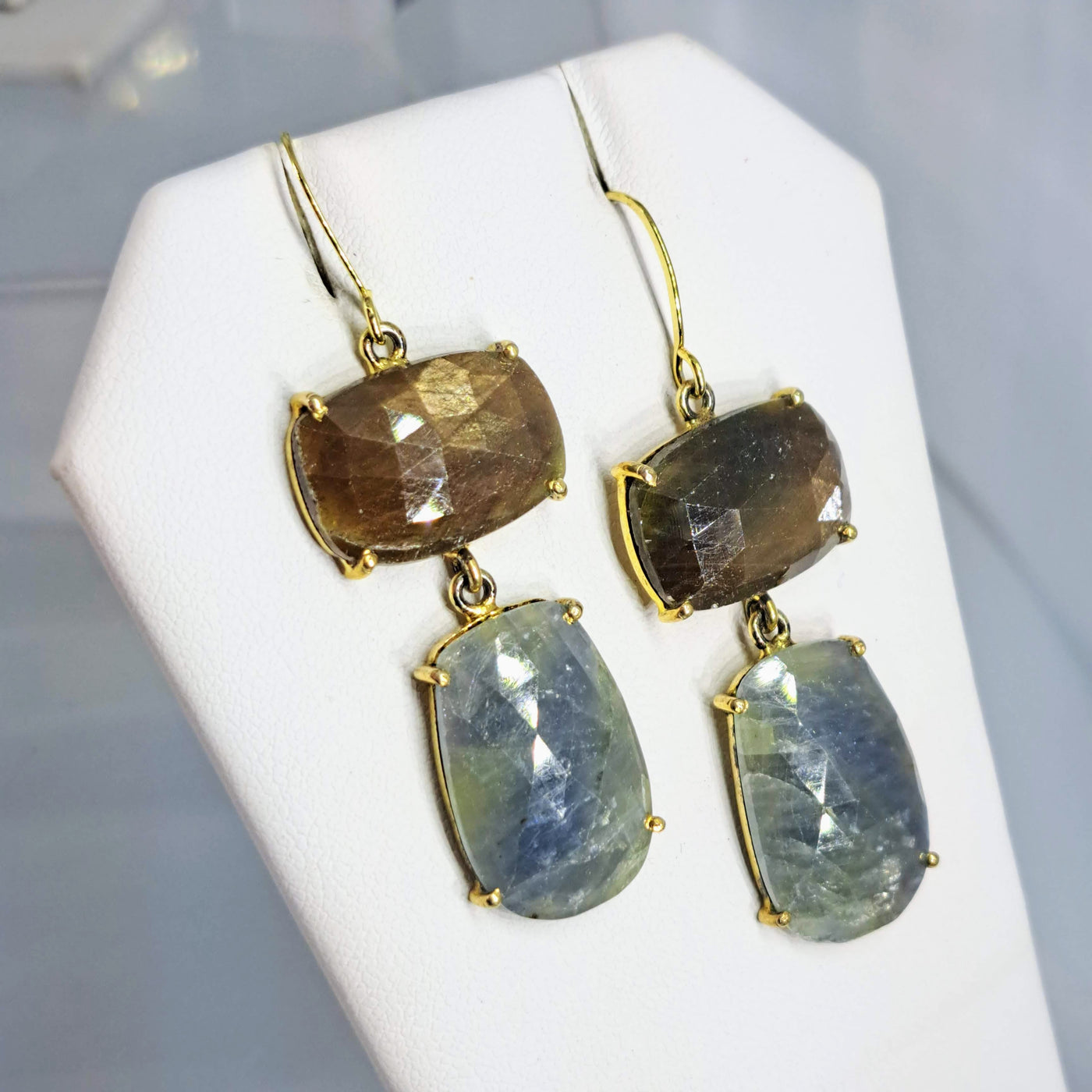 "Casual-Sexy" 2.25" Earrings - Sapphire, Gold Sterling - by Barb