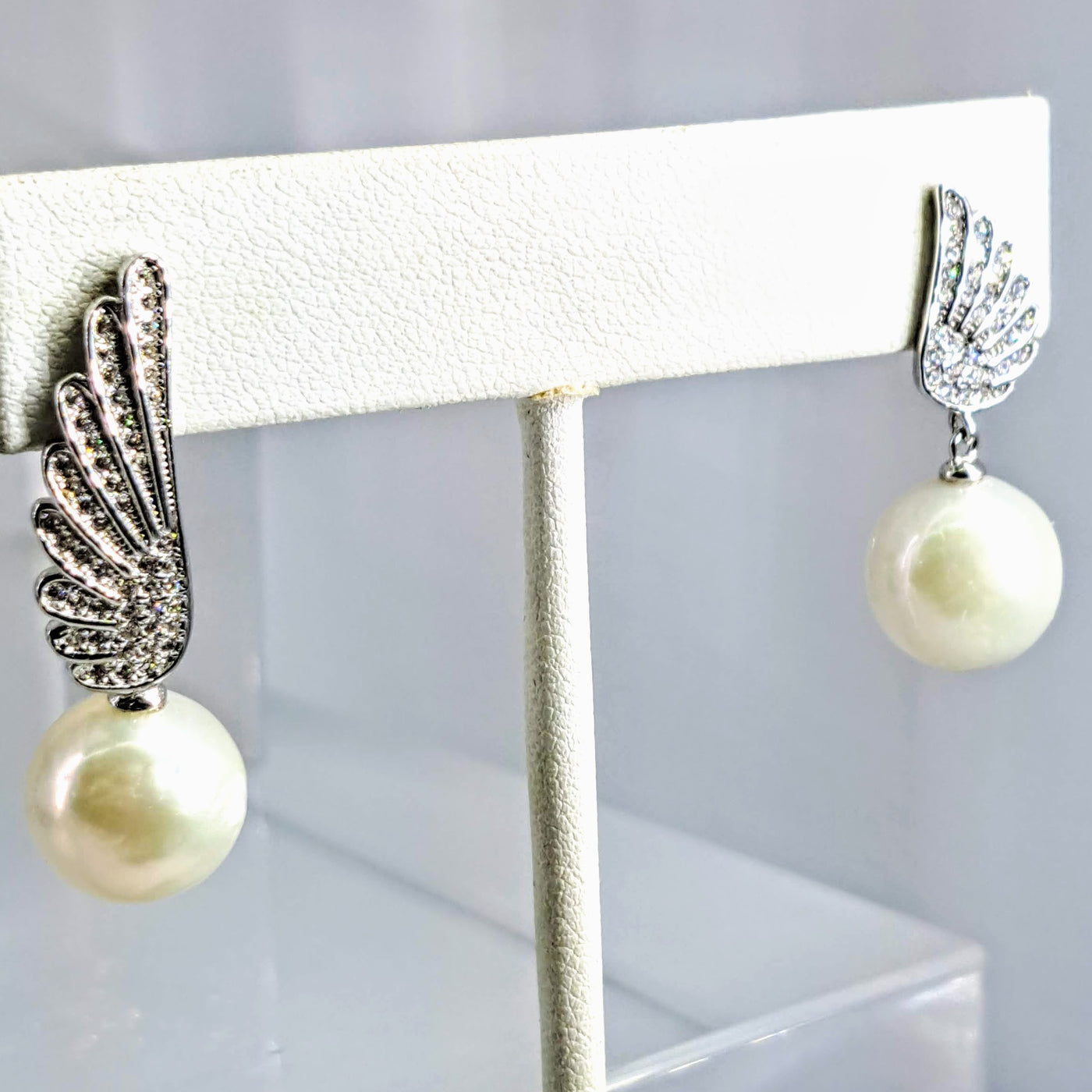 "Edgy Angel" Asymmetrical Earrings - Pearl, Crystal