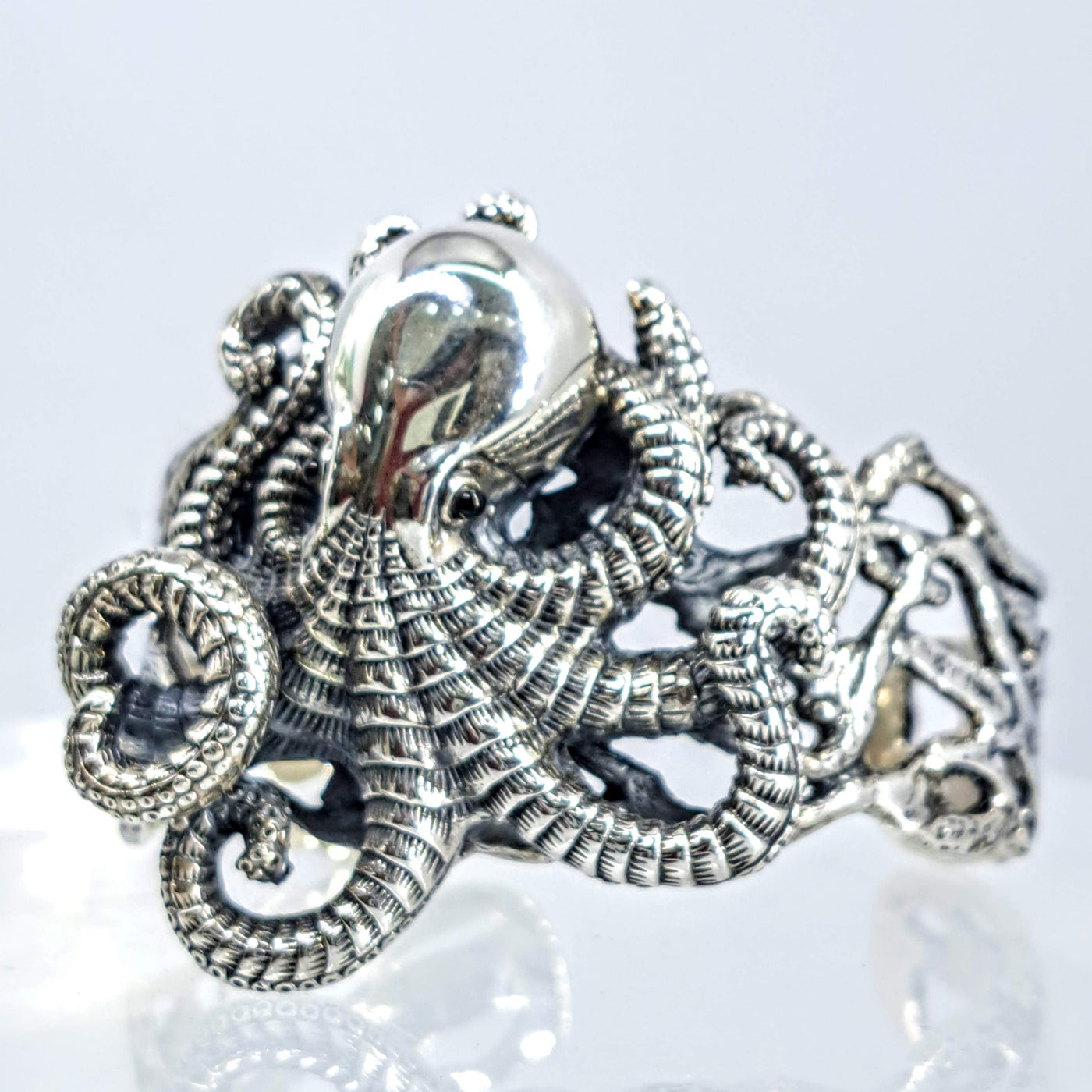 "Octopus Teacher" Cuff Bracelet - Sterling, Onyx Eyes