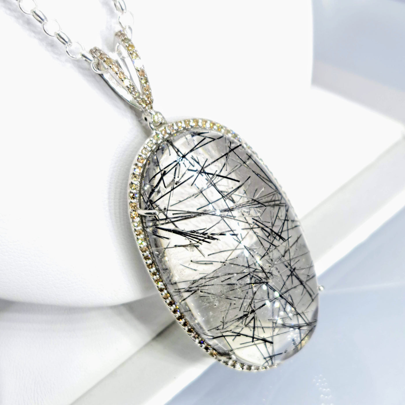 "Amazing!" Pendant Necklace - Tourmalinated Quartz, Diamonds, Sterling
