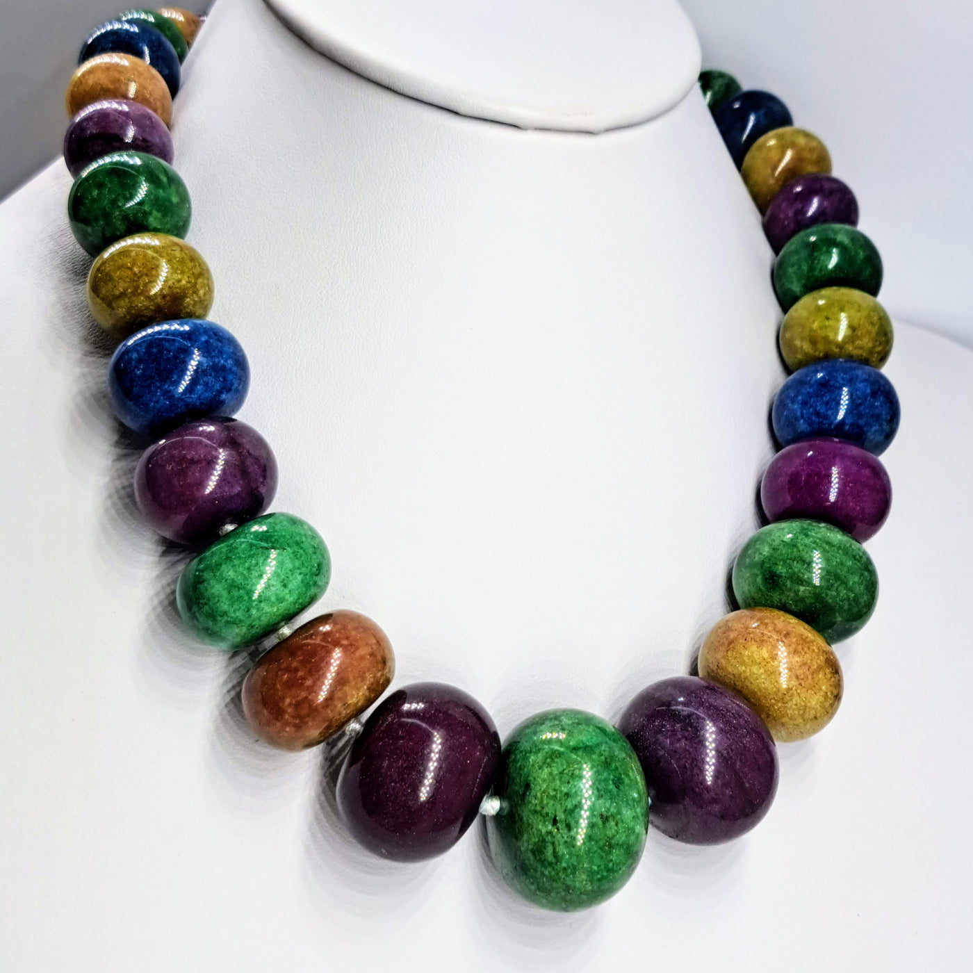 "Lady Balls" 18"-20" Necklace - Multi-color Quartzite, Sterling