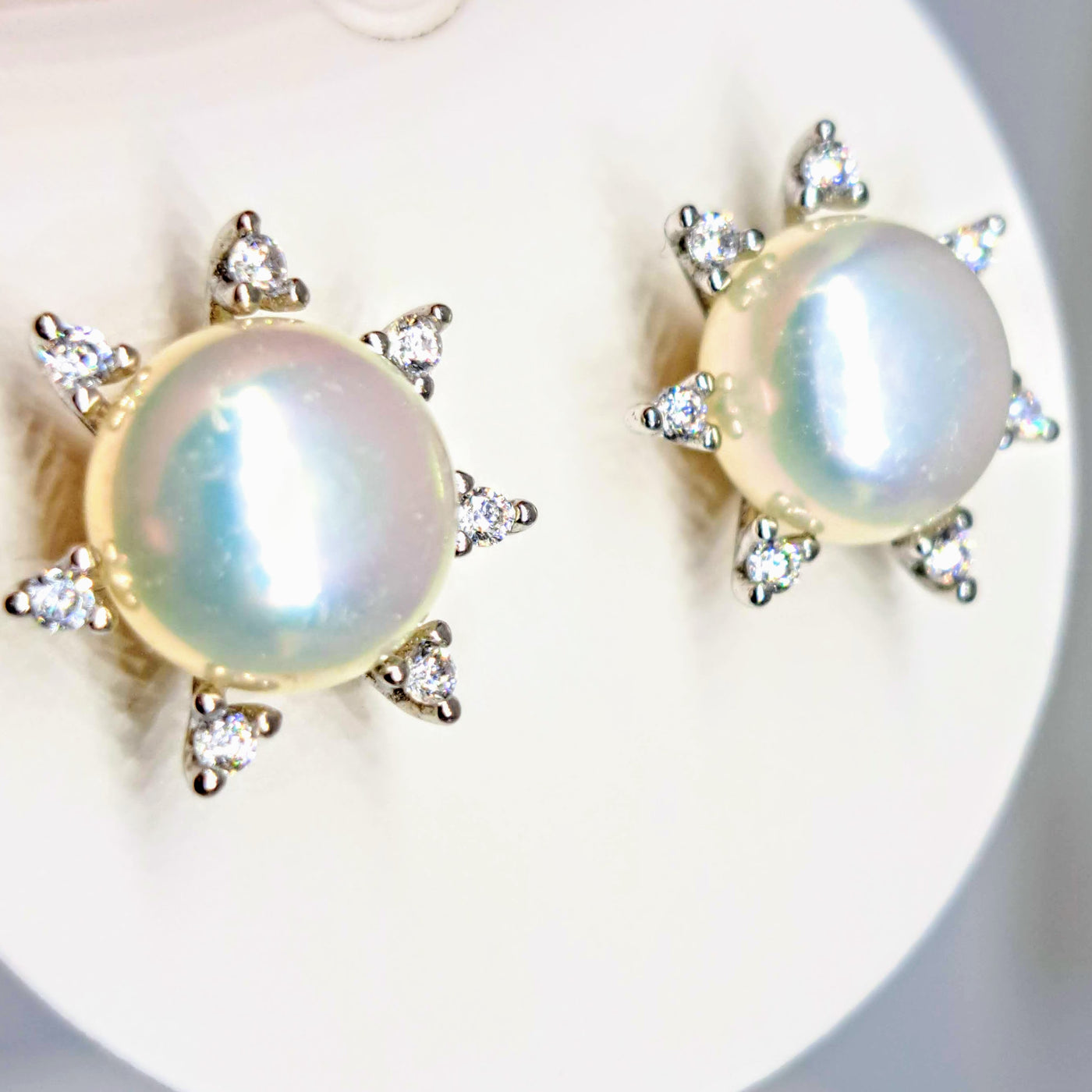 "Sparklers" .25" Earrings - Pearl, Crystal, Anti-tarnish Sterling