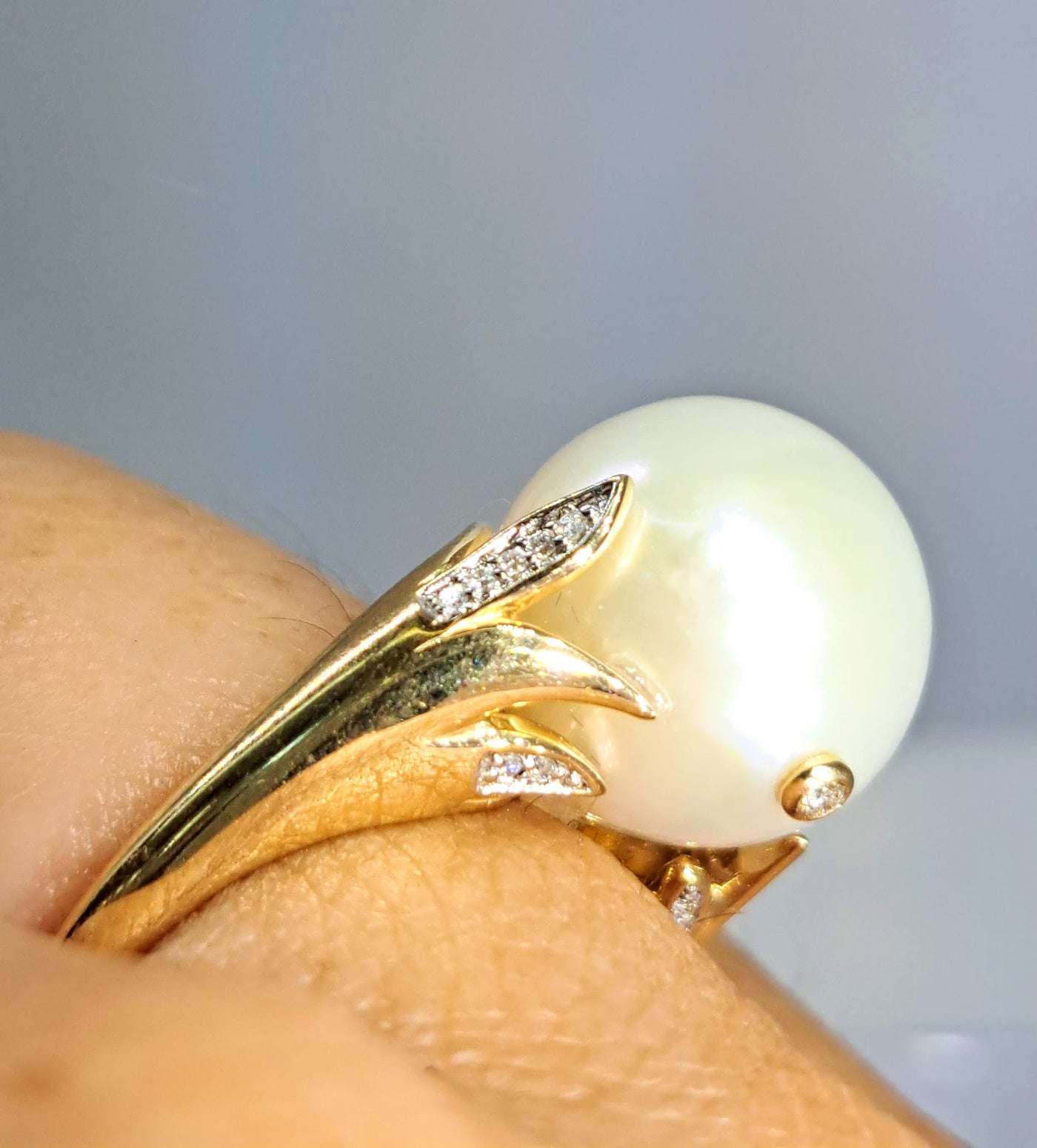 "Island Empress" Sz 7 Ring - Pearl, Diamonds, 14k Gold