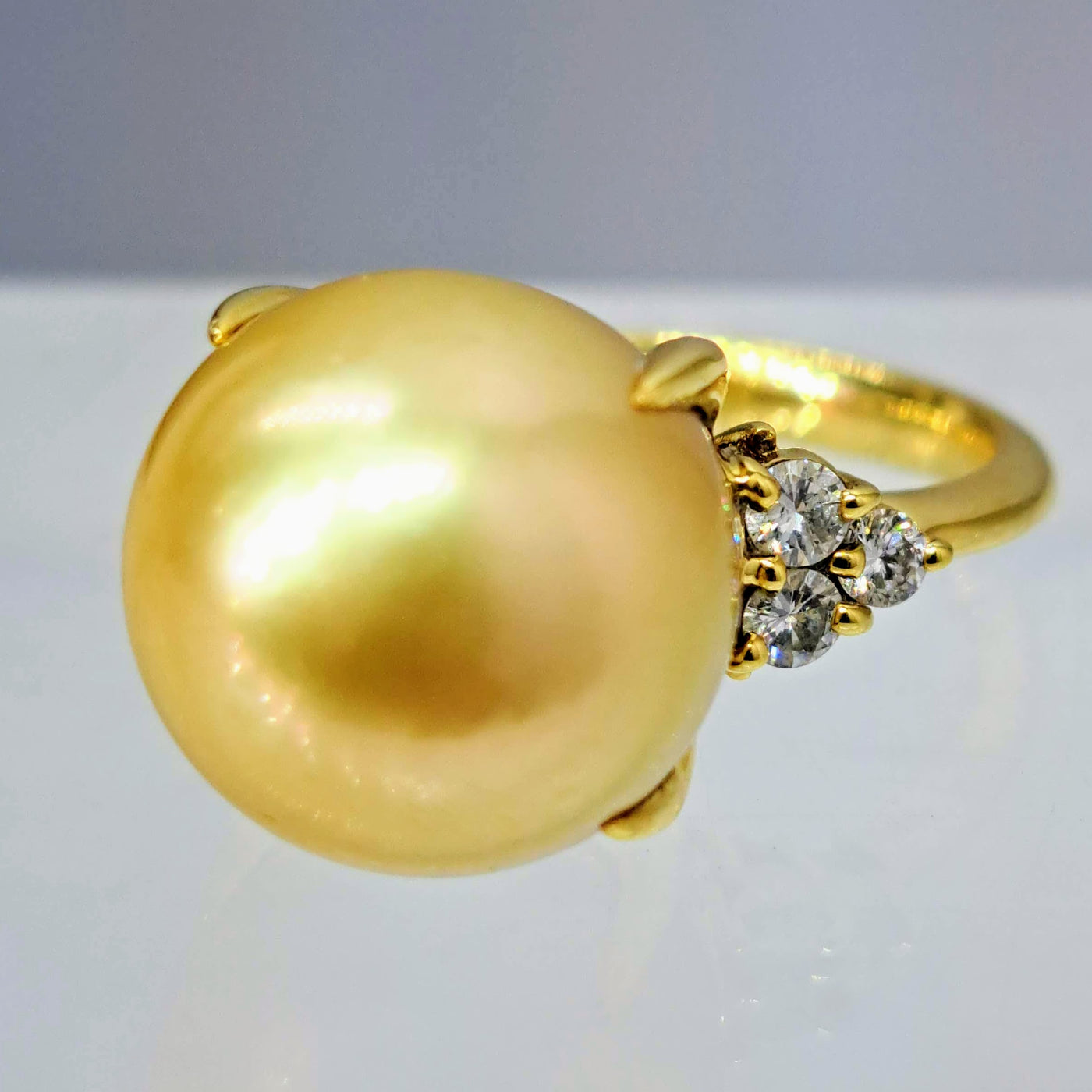"Trophy Wife" Sz 6 Ring - Pearl, Diamond, 18K Gold