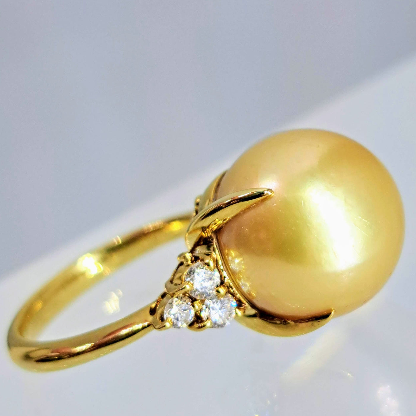 "Trophy Wife" Sz 6 Ring - Pearl, Diamond, 18K Gold
