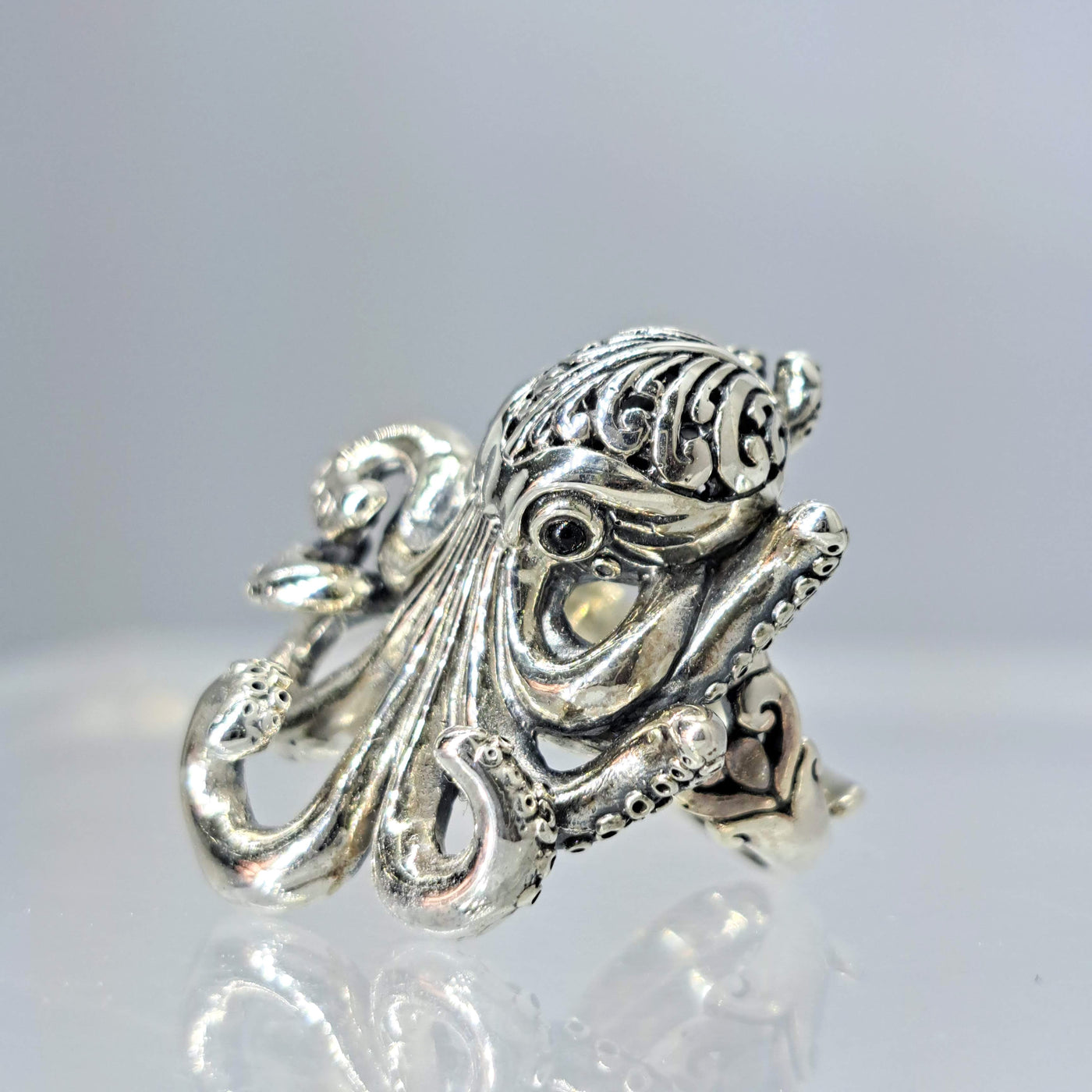"Sucker-Punch" Adjustable Size Ring - Sterling & Black Onyx