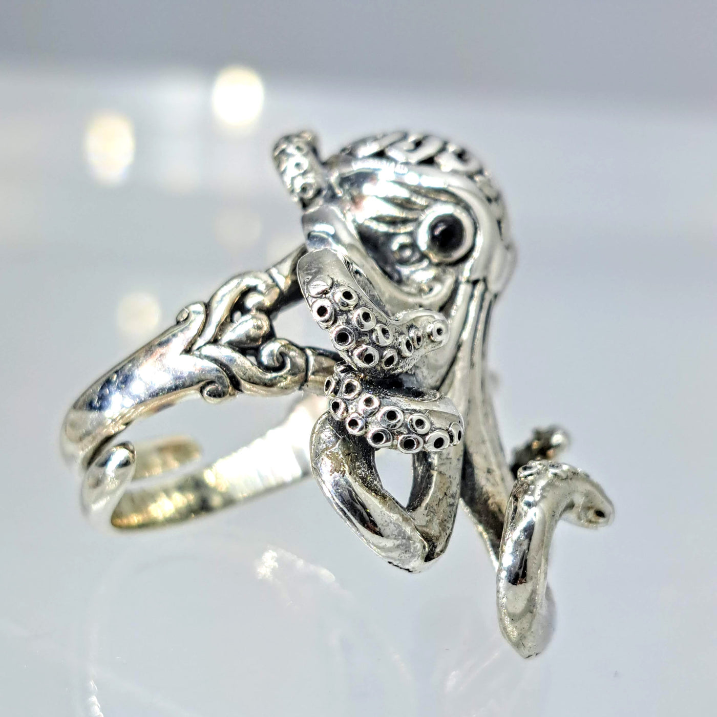 "Sucker-Punch" Adjustable Size Ring - Sterling & Black Onyx