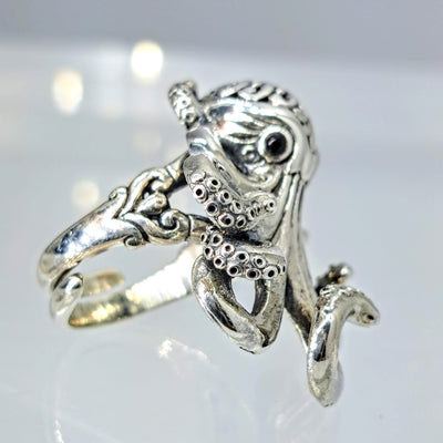 "Sucker-Punch" Adjustable Size Ring - Sterling & Black Onyx