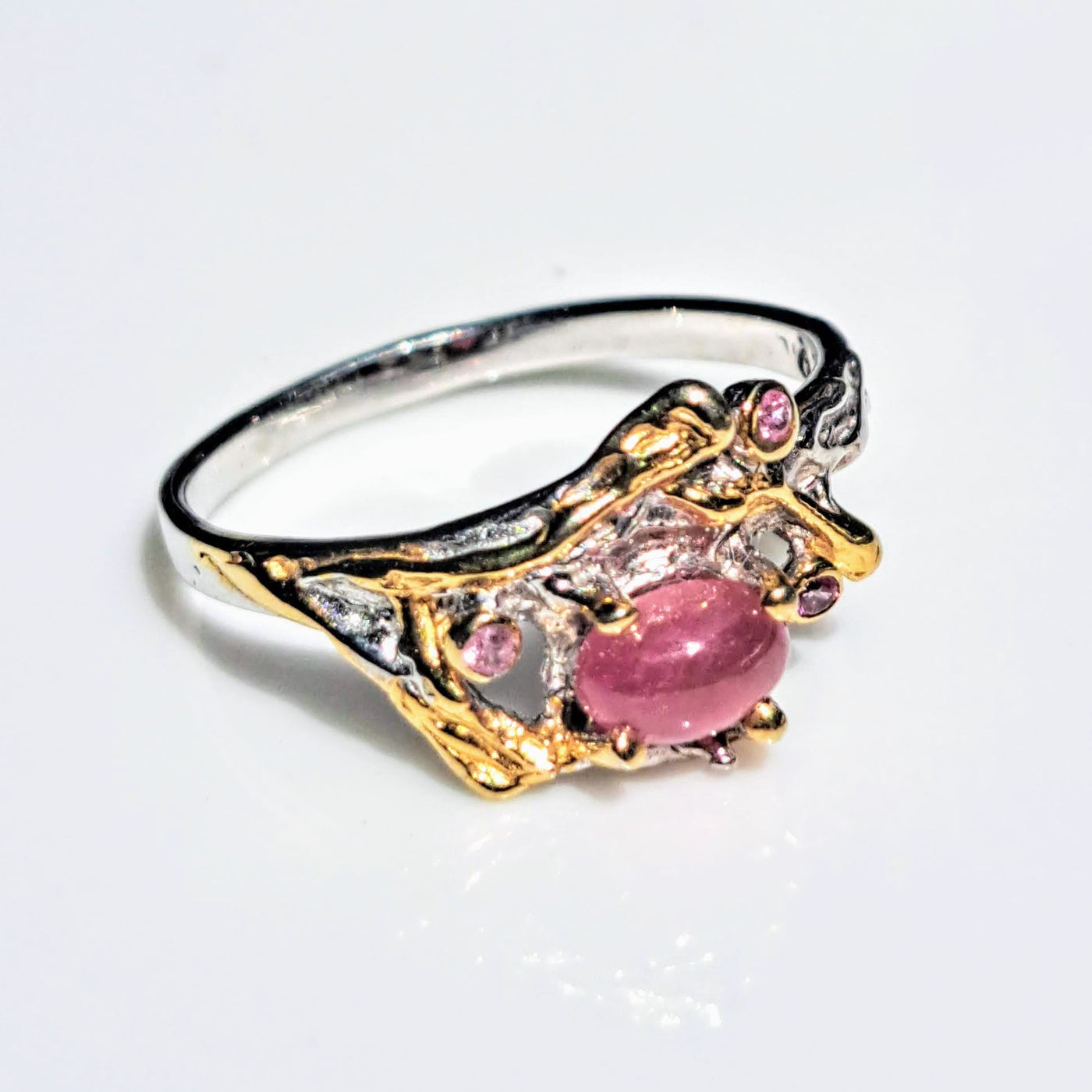 "Azalia" Size 7 Ring - Ruby, Pink Tourmaline, .925 Sterling Silver, 18k Gold