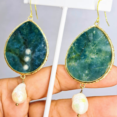 "Slice Of LIFE!" Earth Angel Earrings - Various GREEN Mineral Slices, Gold Sterling French Hooks