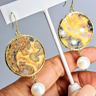 "Slice Of LIFE!" Earth Angel Earrings - Various EARTH TONE Mineral Slices, Gold Sterling French Hooks