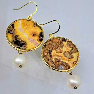 "Slice Of LIFE!" Earth Angel Earrings - Various EARTH TONE Mineral Slices, Gold Sterling French Hooks