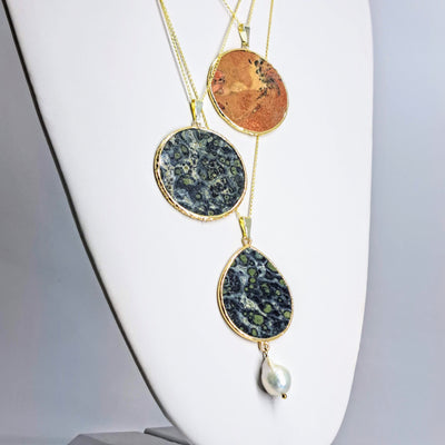 "Slice Of Life" Pendant Necklaces - Mineral Slices, Gold Sterling Chains
