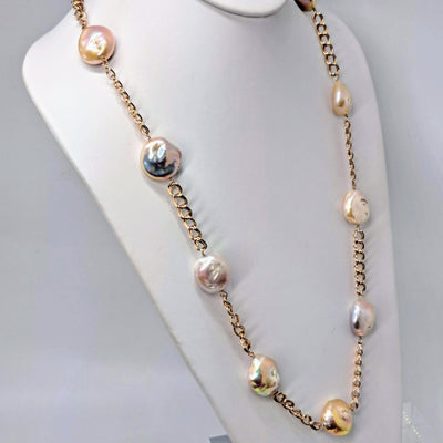 "Rock-N-Roll Cream Puff" 26"-28" Necklace - Pearls, Rose Gold Sterling