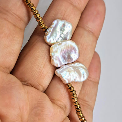"Rosie Sticks" 36" Necklace - Rose Gold Hematite, Stick Pearls