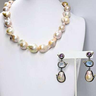 "Sea-Salty She-Devil-Temptress" 18"-20" Necklace - Sea Salt Baroque Pearls, Sterling