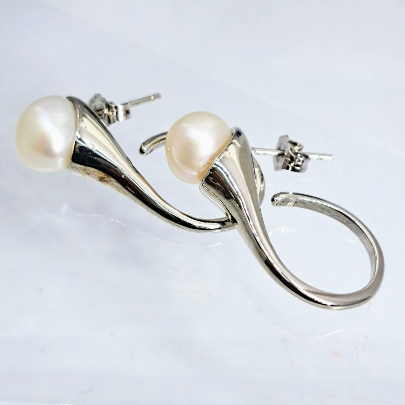 "Pearl Trumpets" 1.5" Earrings - Pearls, Sterling