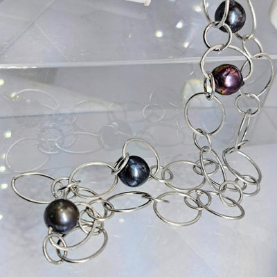 "The Ring" 28" Convertible Necklace - Peacock Baroque Pearls, Sterling