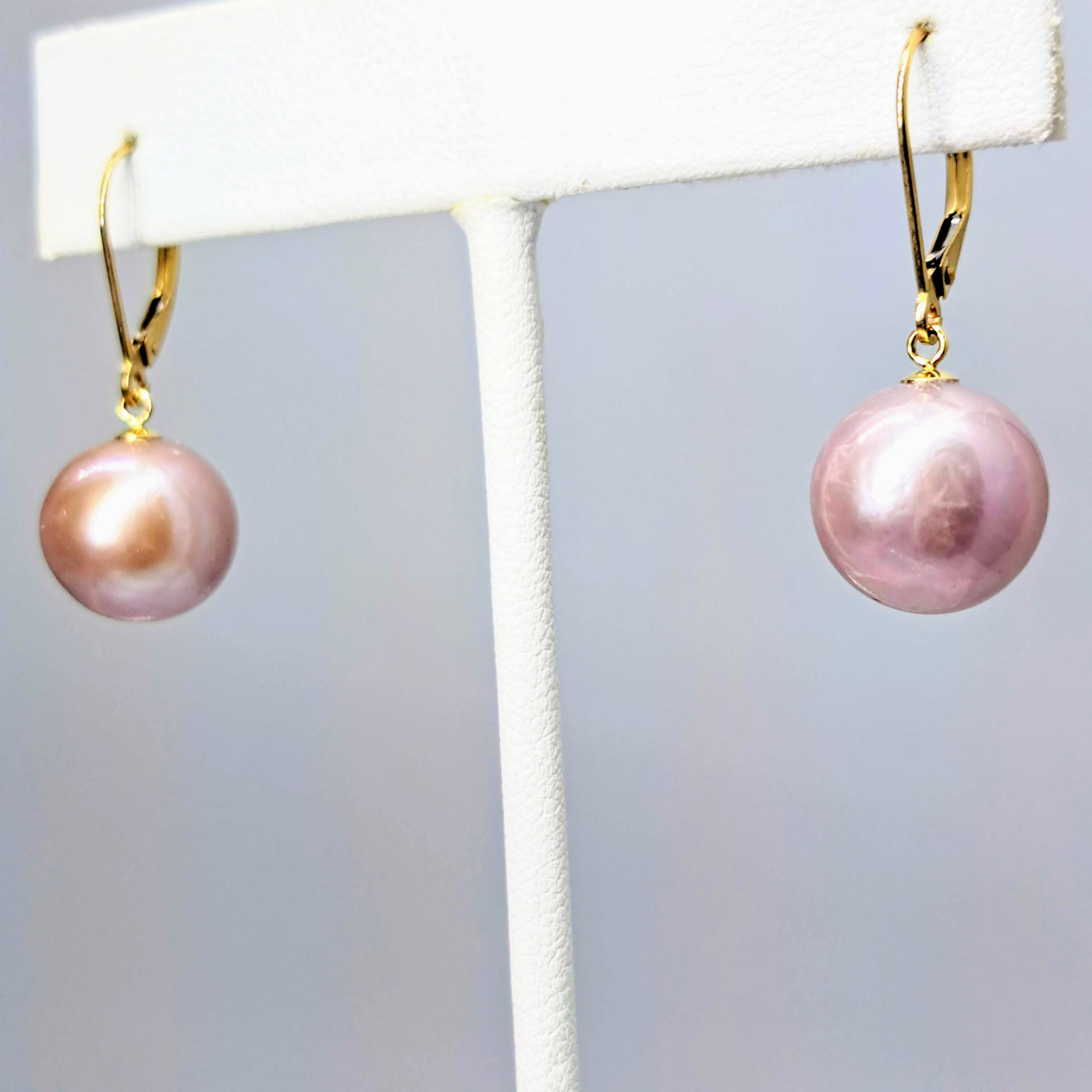 "Pink Lady" 1.25" Earrings - Edison Pearls, 14k Gold